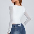 thumbnail image 5 of Douhoow Women Solid Color Sheer Mesh Long Sleeve T-Shirts Deep V Neck Cropped Tops Basic Tee, 5 of 9