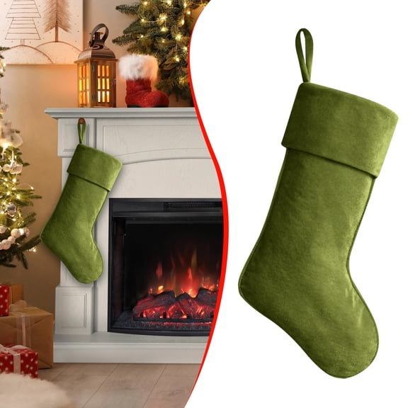 Vintage Velvet Christmas Stocking,Green Xmas Stocking,Sock Christmas Hanging Decoration,14.17"Large Thick Soft Velvet Hanging,Fireplace Candy Gift Family New Year Holiday Party Ornament 1Pc