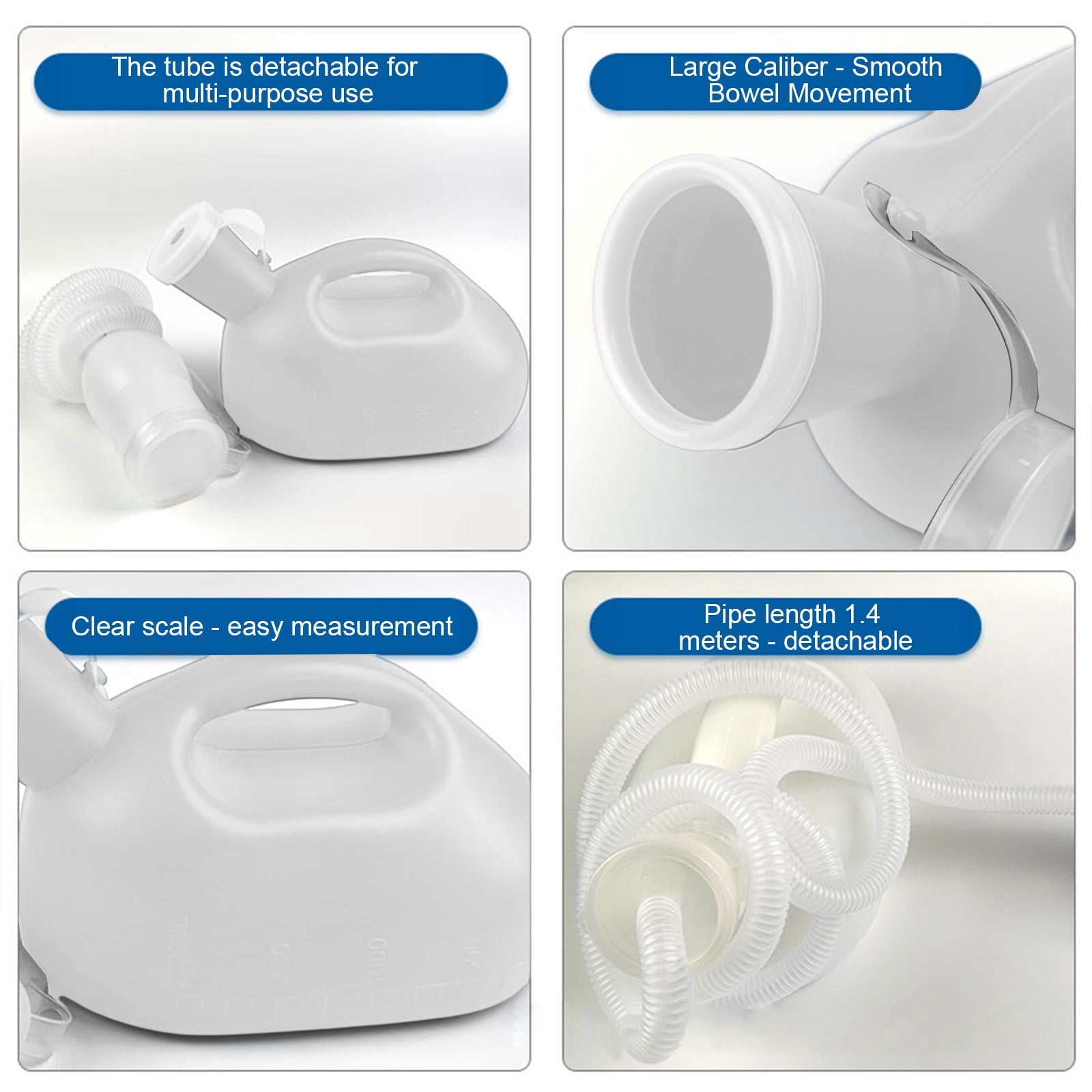2L Large-Capacity Adult Nighttime Urinal, Unisex Leak-Proof Urine Collector with 1.4m Hose, Odor Control Bedridden Patient Potty, Detachable Easy-Clean Plastic
