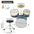 thumbnail image 5 of 3 Piece Kids Drum Set, Junior Drum Set for Beginners with Bass Tom Snare Drum, 14.76 Inch Drum Kit with Snare, Cymbal, Drumsticks, Adjustable Seat (Blue), 5 of 8