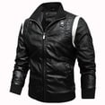 thumbnail image 3 of Men's color block PU leather jacket youth motorcycle embroidered jacket street wear stand-up collar design, 3 of 7