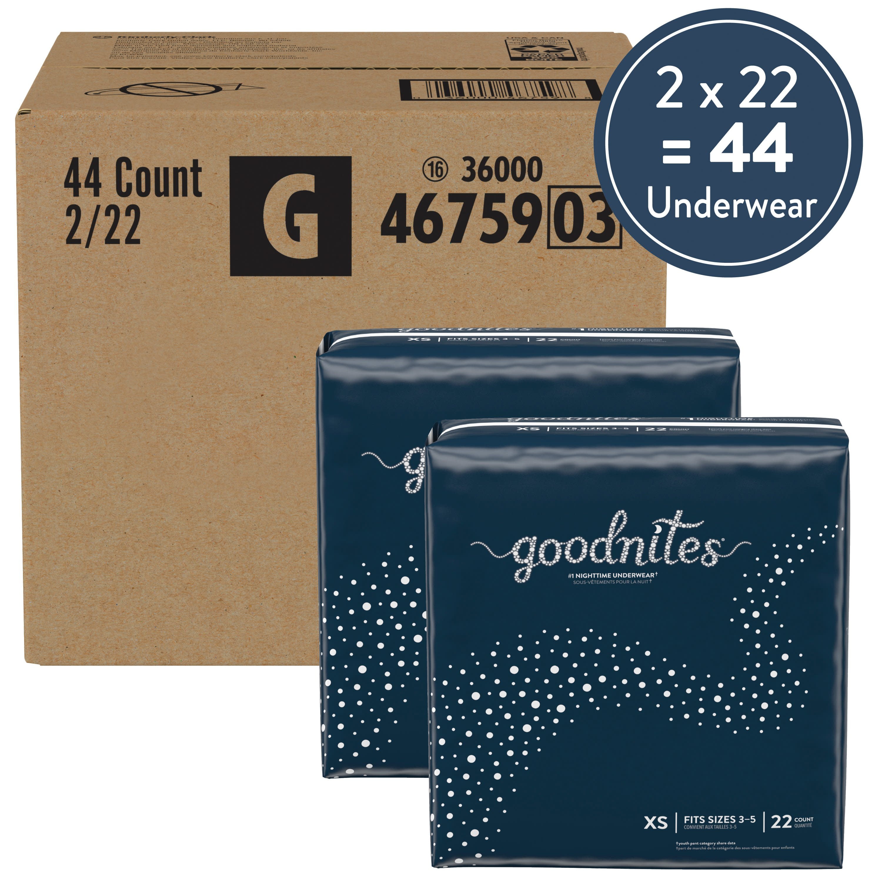 Goodnites Overnight Underwear for Boys, XS (28-43 lb.), 44 Ct 