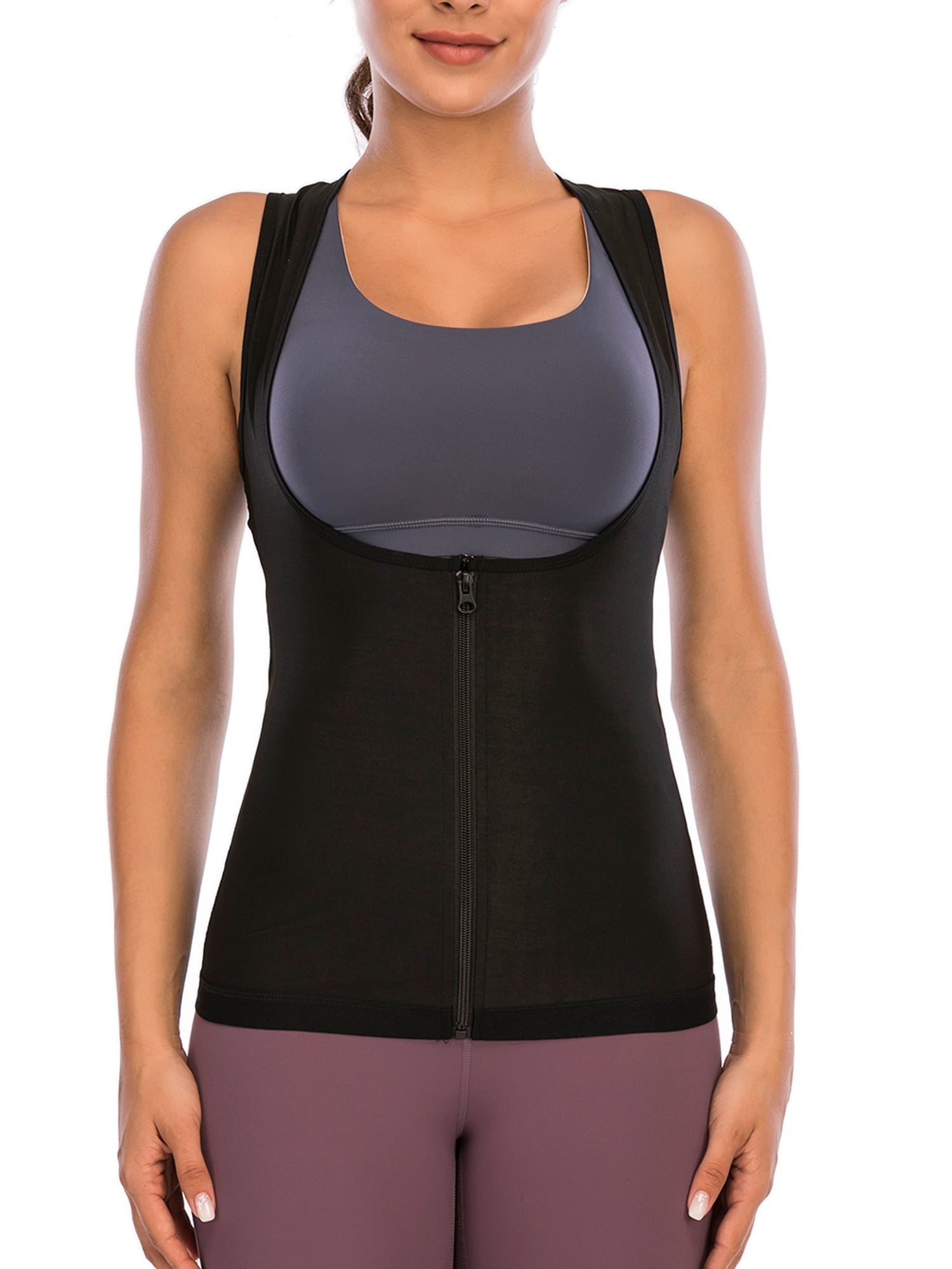 LELINTA Women Plus Size Sauna Sweat Vest Waist Trainer Vest Underbust  Corset Body Shaper Sauna Suit TaLELINTA Top with Zipper for Weight Loss  Workout 