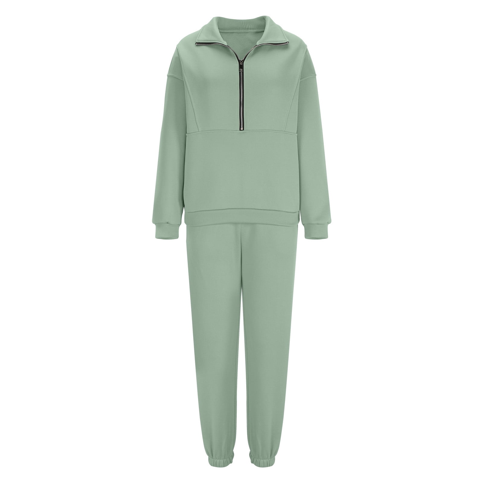 QATAINLAV Womens 2 Piece Outfits Long Sleeve Sweatsuits Sets Solid Casual Half Zip Sweatshirts and Joggers Sweatpants Fall Clothes Back to College Sales Green 5XL