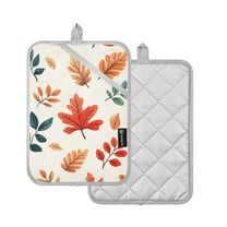 Yayeee Pot Holders Kitchen Heat Resistant with Pocket 7"x9.8" Cotton Oven Cooking Hot Pads, Hand Drawn Autumn Leaves