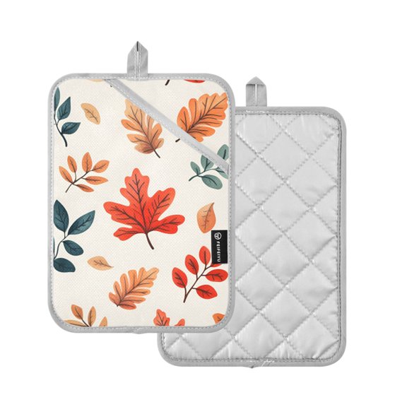 Yayeee Pot Holders Kitchen Heat Resistant with Pocket 7"x9.8" Cotton Oven Cooking Hot Pads, Hand Drawn Autumn Leaves