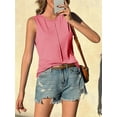 thumbnail image 3 of Women's Round Neck T-shirt Solid Color Casual Loose Vest Sleeveless Tops, 3 of 6