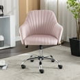 thumbnail image 5 of JONPONY Home Office Desk Chair, Velvet Vanity Chair with Back and Wheels, 360 Swivel, Height Adjustable, Armless Design, Rolling Chair for Vanity Room, Makeup Room, Bedroom, Classroom, Pink, 5 of 9