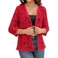 thumbnail image 2 of IMENGL Ladies' solid color lace knitted cardigan v neck, Red 2XL, Size M-5XL, 2 of 4