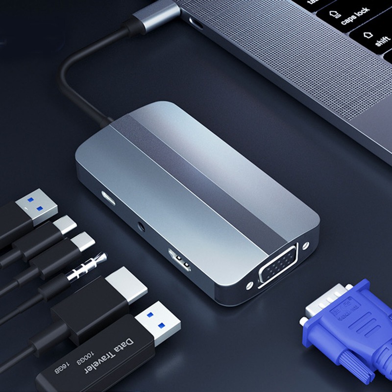 7-in-1 USB C Hub USB Type C to USB 3.0 2.0 USB C PD VGA HD 3.5mm Audio Adapter