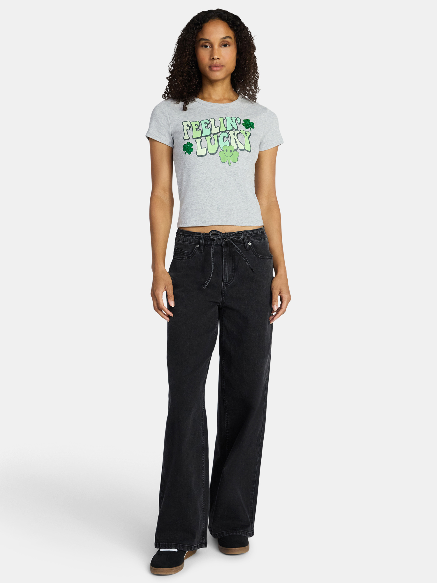 St. Patrick's Day Women's Feel Lucky Graphic Tee with Short Sleeves, Sizes XXS-XXL