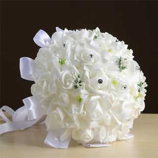 WANYNG Artificial Daisies Flowers Artificial Roses Bridesmaid Wedding  Bouquet Bridal Artificial Silk Flowers White