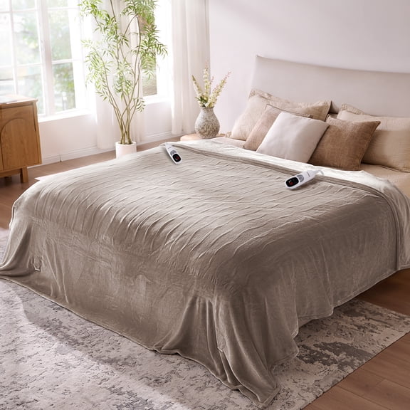 Electric Blanket 90" x 100" King Size Heated Blanket, Flannel and Sherpa, 10 Hour Auto-off, 9 Heat Settings, Fast Heating, Machine Washable, Purple