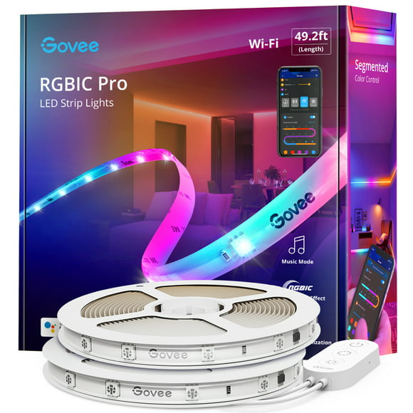 Govee 49.2ft Wi-Fi RGBIC Led Strip Light for Bedroom, Living Room, Kitchen Decoration, 16 Million Light Color, Warm White and Cool White 48W with Silicone Coating