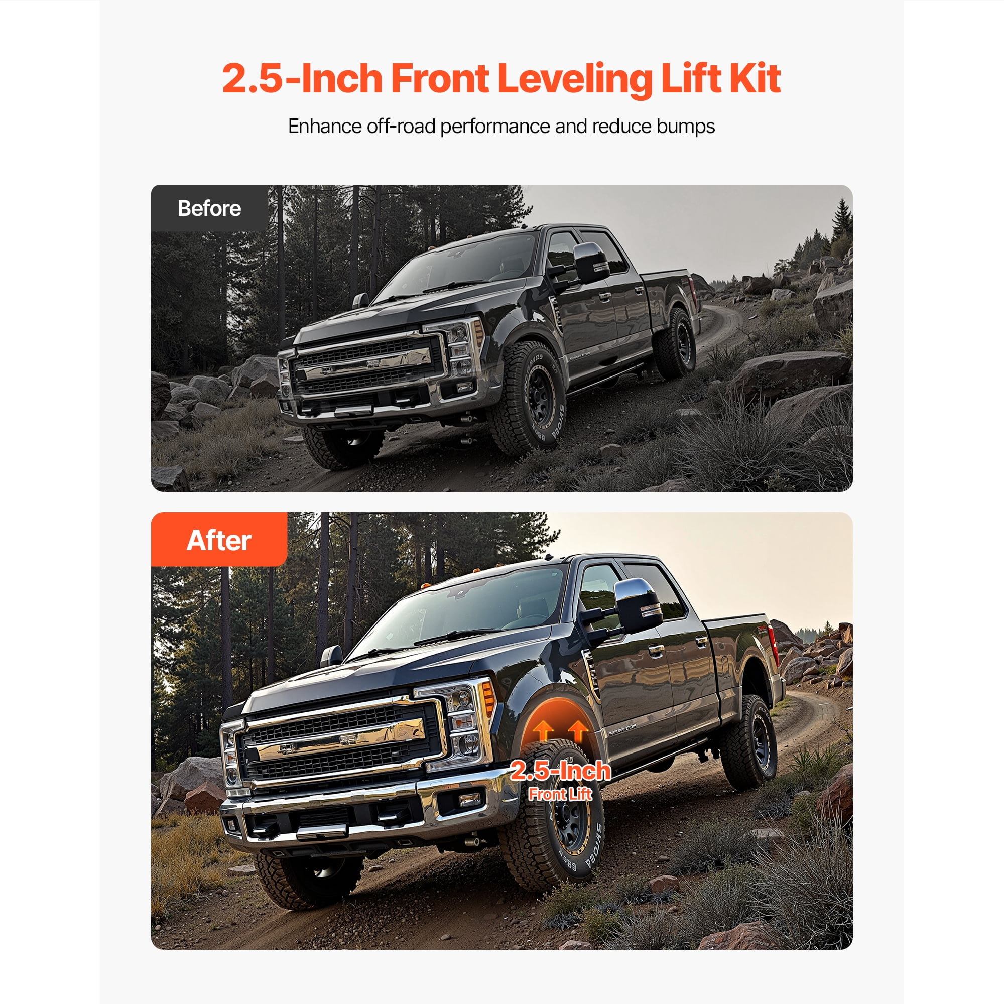 KFFKFF 2.5 Inch Front Leveling Lift Kit for 2011-2023 Ford F250 F350 F450 Super Duty 4WD, Chassis Leveling Kit with Track Bar Bracket, Coil Spacers, Isolators, and Shock Extenders