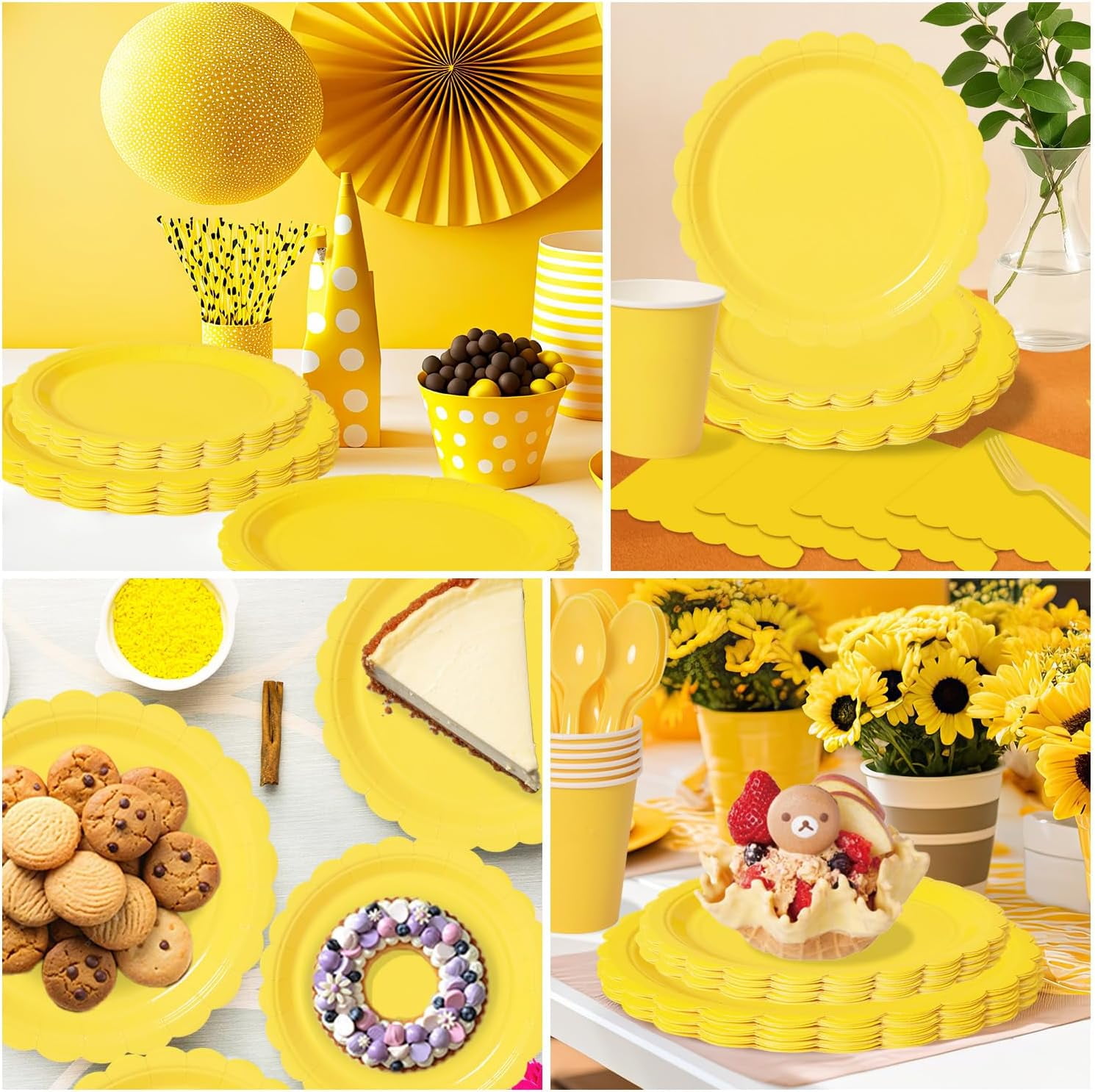 350 Pcs Yellow Disposable Paper Plates and Napkins Set for 50, 9" Dinner Plates & 7" Dessert Plates, Tableware for Birthday, Baby Shower, Picnic, Party