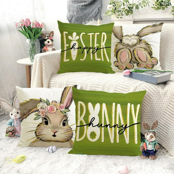 Easter Bunny Carrot Throw Pillow Cover Border Living Room Bedroom Decorative Cushion Cover Holiday Sofa Decorative Cushion Cover