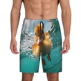 thumbnail image 1 of Balery Underwater Swimming Duck Pantalones cortos de pijama de punto de algodón para hombre con cinturilla y bolsillos-Small, 1 of 6