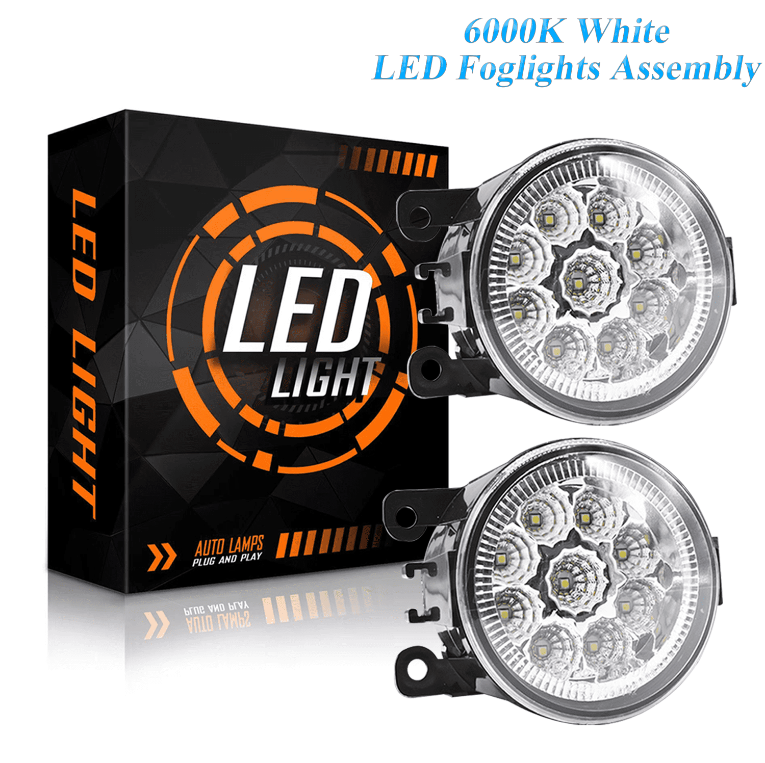 Pair Round LED Fog Lights for Nissan TITAN 2017-2019, 55W White Clear Off-Road Lamps Black Front Bumper LED Fog Lights Assembly
