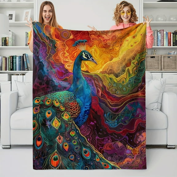 Gift for Art Students: Peacock Soft Blanket, One Piece of Flannel Blanket