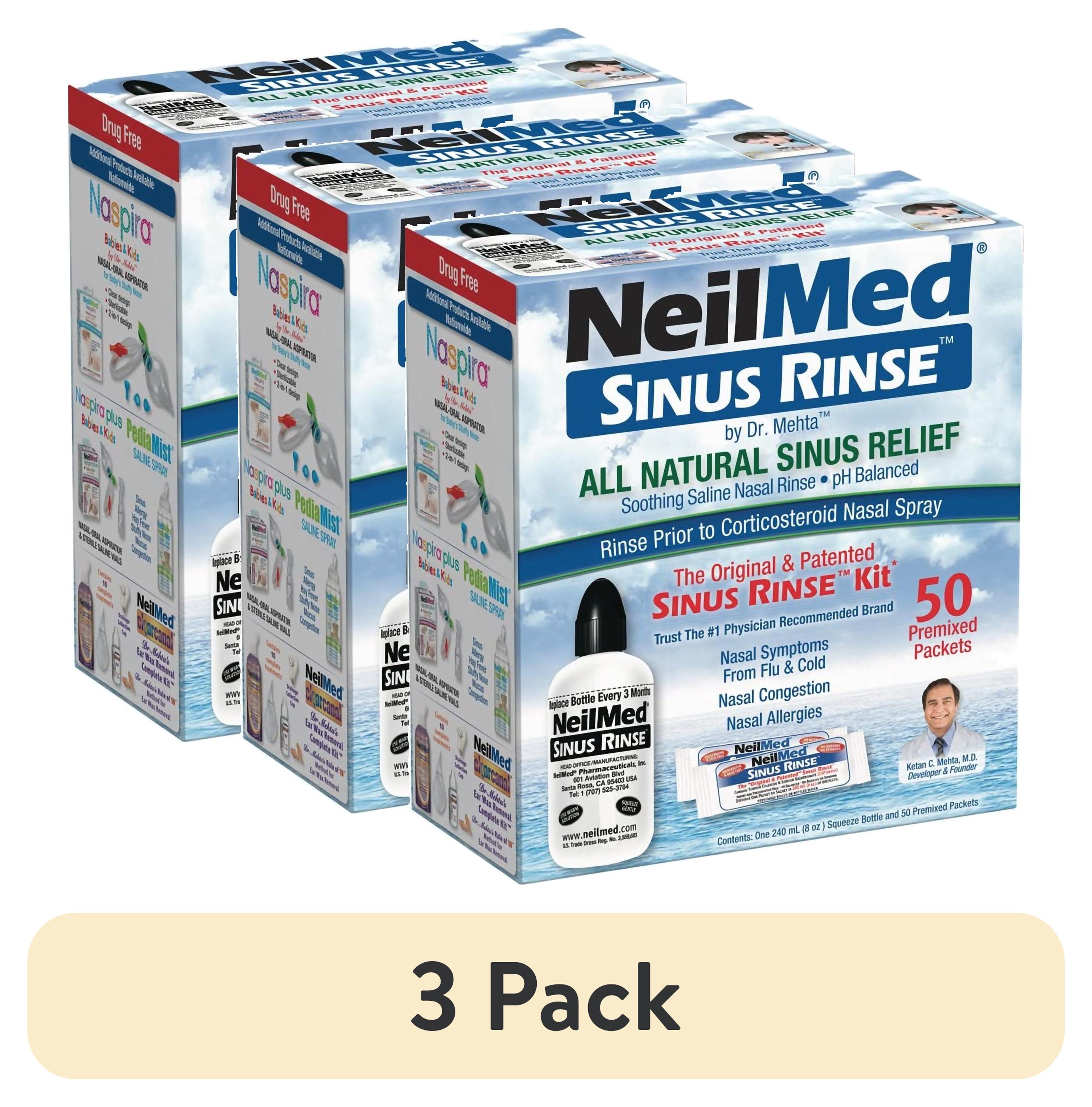 (3 pack) Neilmed Sinus Rinse Kit - All Natural Soothing Nasal Rinse - 1 Kit, 50 Packets