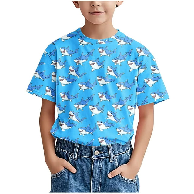 Zpanxa Chemise Boutonnée Garçon Manches Courtes Motif Imprimé Col Rond Demi-Manches Haut Décontracté Polyvalent en Polyester Spandex 4 Ans