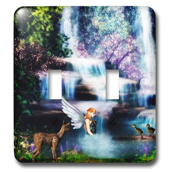 3dRose, Fairy With Deer and Ducks At Waterfall, double toggle switch