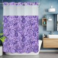 thumbnail image 2 of No Hook Shower Curtain with Snap in Liner, Paisley Floral Vintage Ethnic Waterproof Fabric Bathroom Curtain Mesh Top Window, Abstract Geometric Purple Shower Curtains 72x84in, 2 of 9