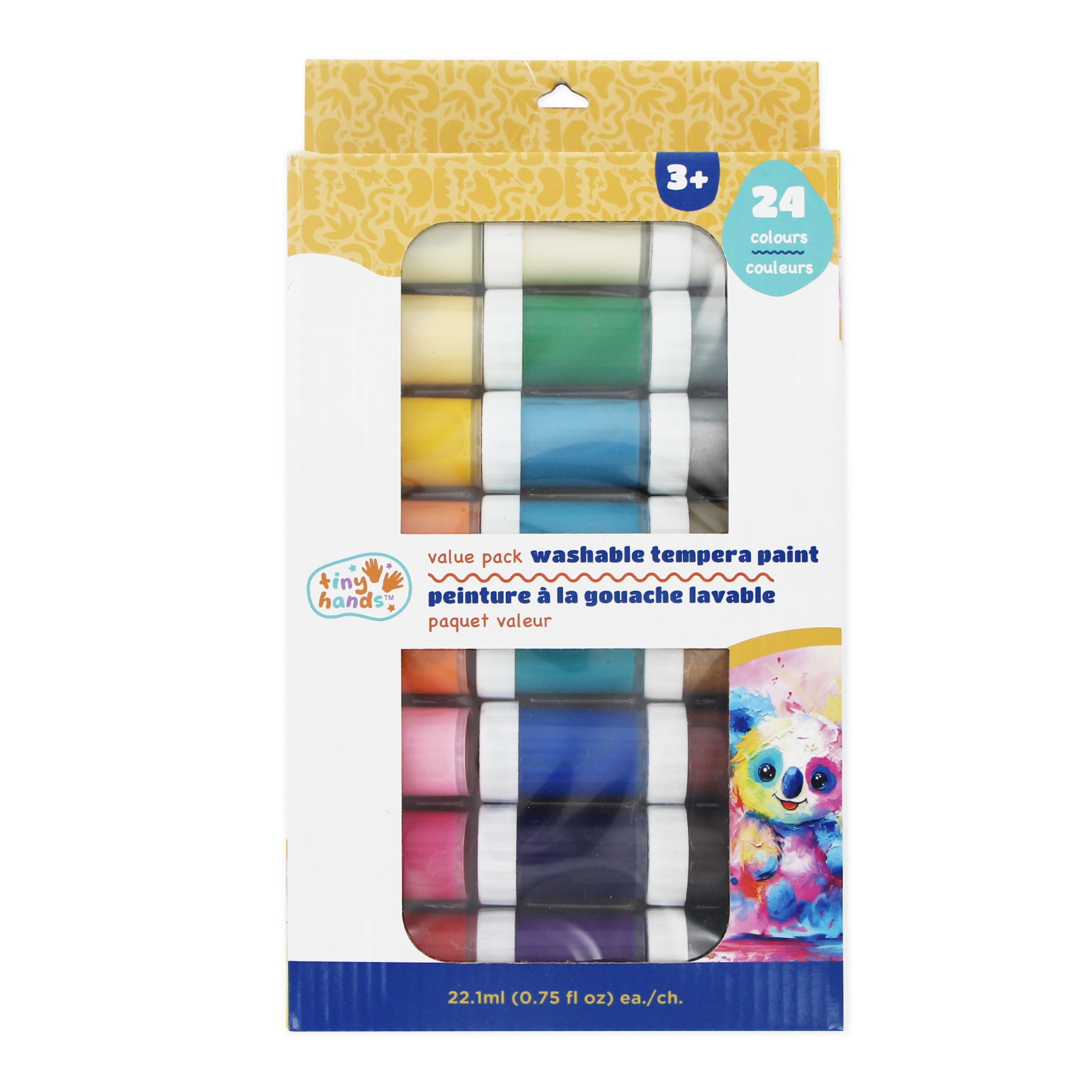 Pack économique de peinture à la détrempe lavable TINY HANDS — 24 couleurs (à partir de 3 ans) WASHABLE PAINT 24PC
