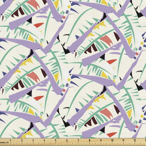 Hawaii Fabric by the Yard Upholstery, Abstract Jumble Illustration with Tropical Banana Leaves in Dreamy Vivid Tones, Decorative Fabric for DIY and Home Accents, 5 Yards, Multicolor by Ambesonne