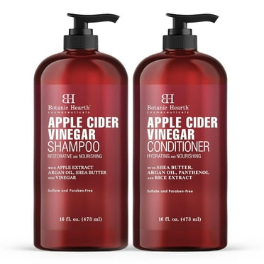 BOTANIC HEARTH Apple Cider Vinegar Shampoo and Conditioner Set - Helps Dry Itchy Scalp, Dandruff, Frizz and Hair Loss - Color Safe, Sulfate Free Shampoo - All Hair Types, Men and Women, 16 fl oz each