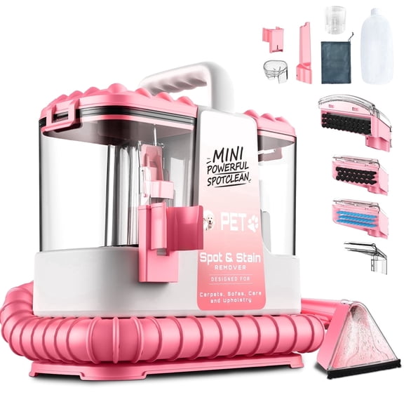 SUXIANGVAC Portable Carpet and Upholstery Spot Cleaner Machine, 20Kpa Powerful Suction with 5 Cleaning Tools, 17oz Cleaning Solution, Lightweight Compact Design, Deep Clean for Car, Home, Pink