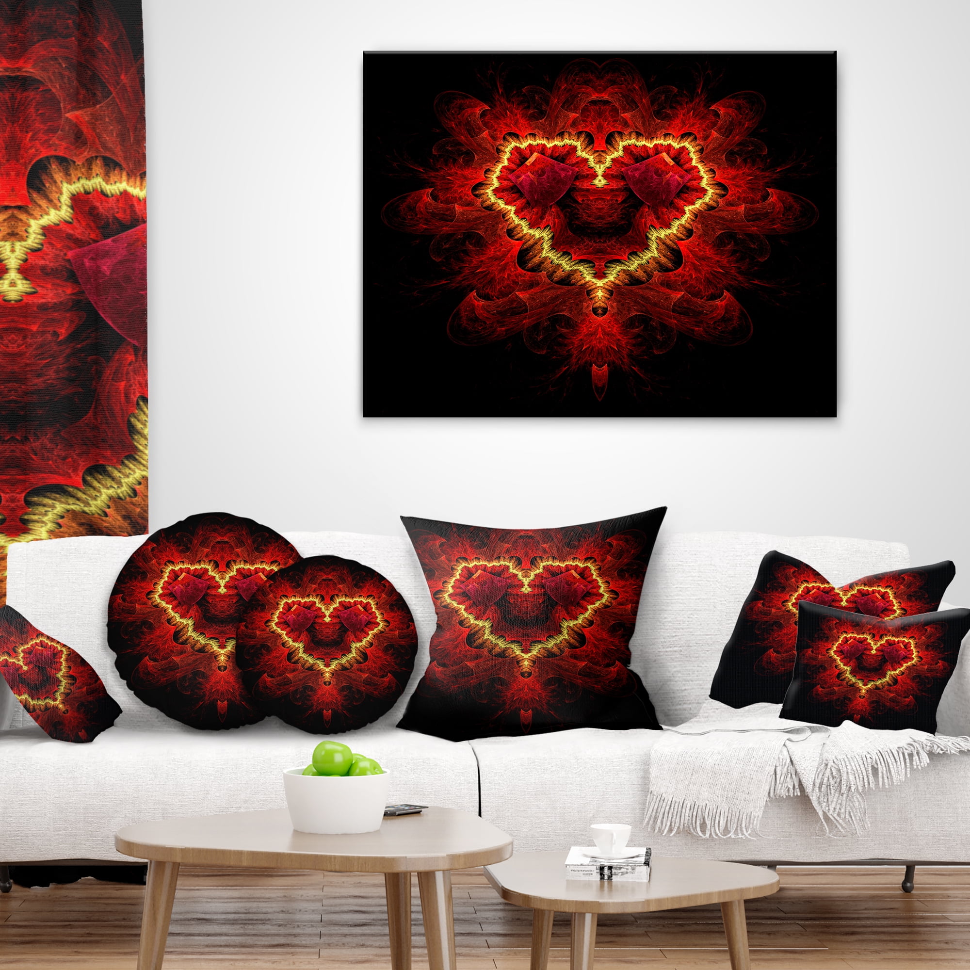Designart Fractal Red Heart Texture - Abstract Throw Pillow - 18x18
