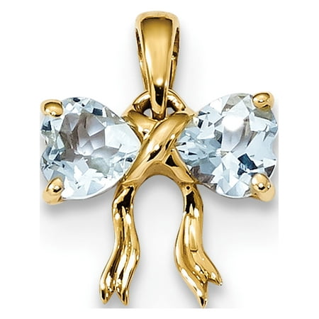 Aquamarine Jewelry - Leslies Fine Jewelry Designer 14k Yellow Gold Polished Aquamarine Bow (11.2x14.2mm) Pendant Gift