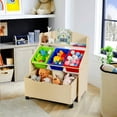 thumbnail image 2 of Costway Kids Wooden Toy Storage Unit Organizer w/Rolling Toy Box & Plastic Bins Natural, 2 of 11