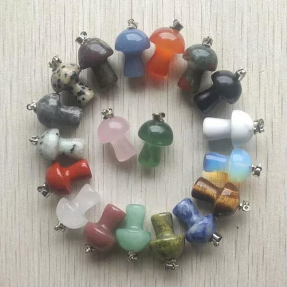 HOOUN 20pcs Natural Stone Quartz Crystal Mushroom Pendants Jewelry Accessories Making-mix