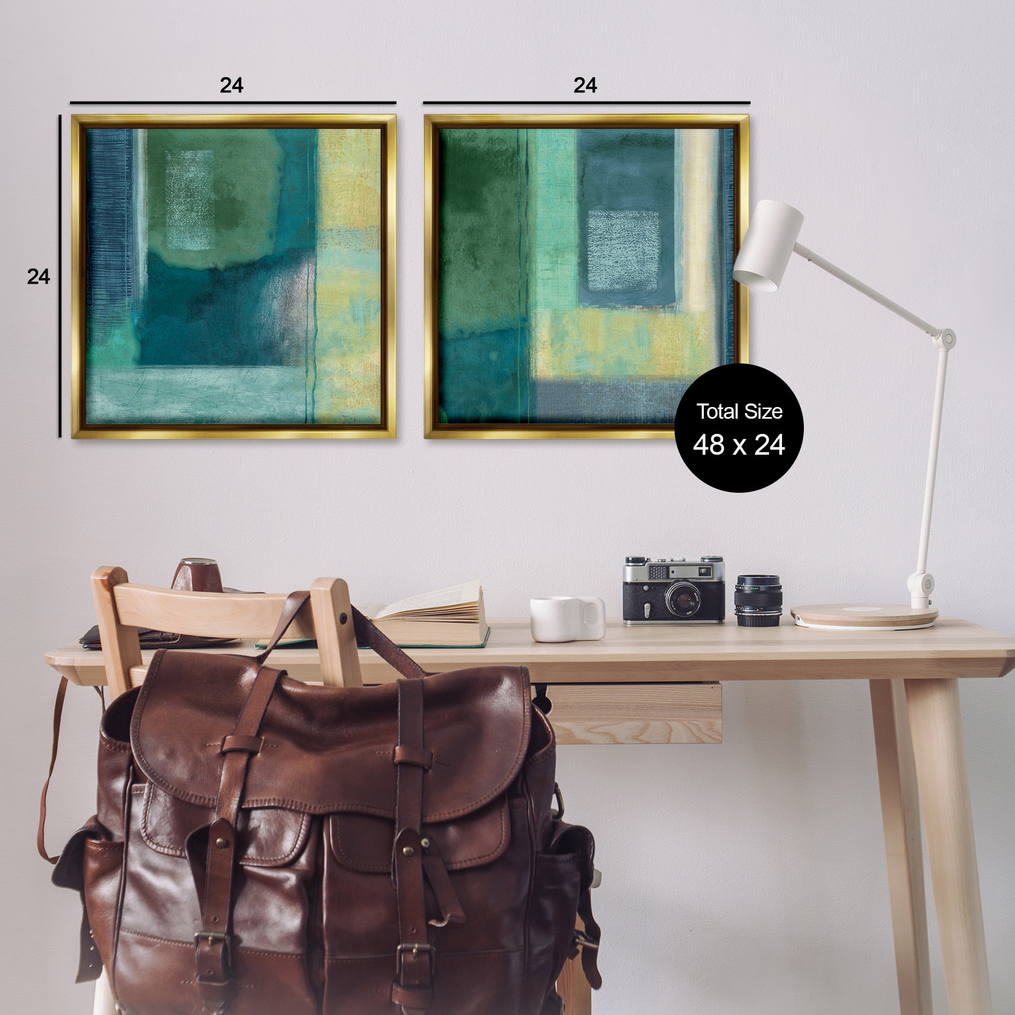 Stupell Industries Asymmetrical Soft Abstract Shapes Abstract Painting Gold Floater Framed Canvas Art Print Wall Art, 25 x 25, Set of 2