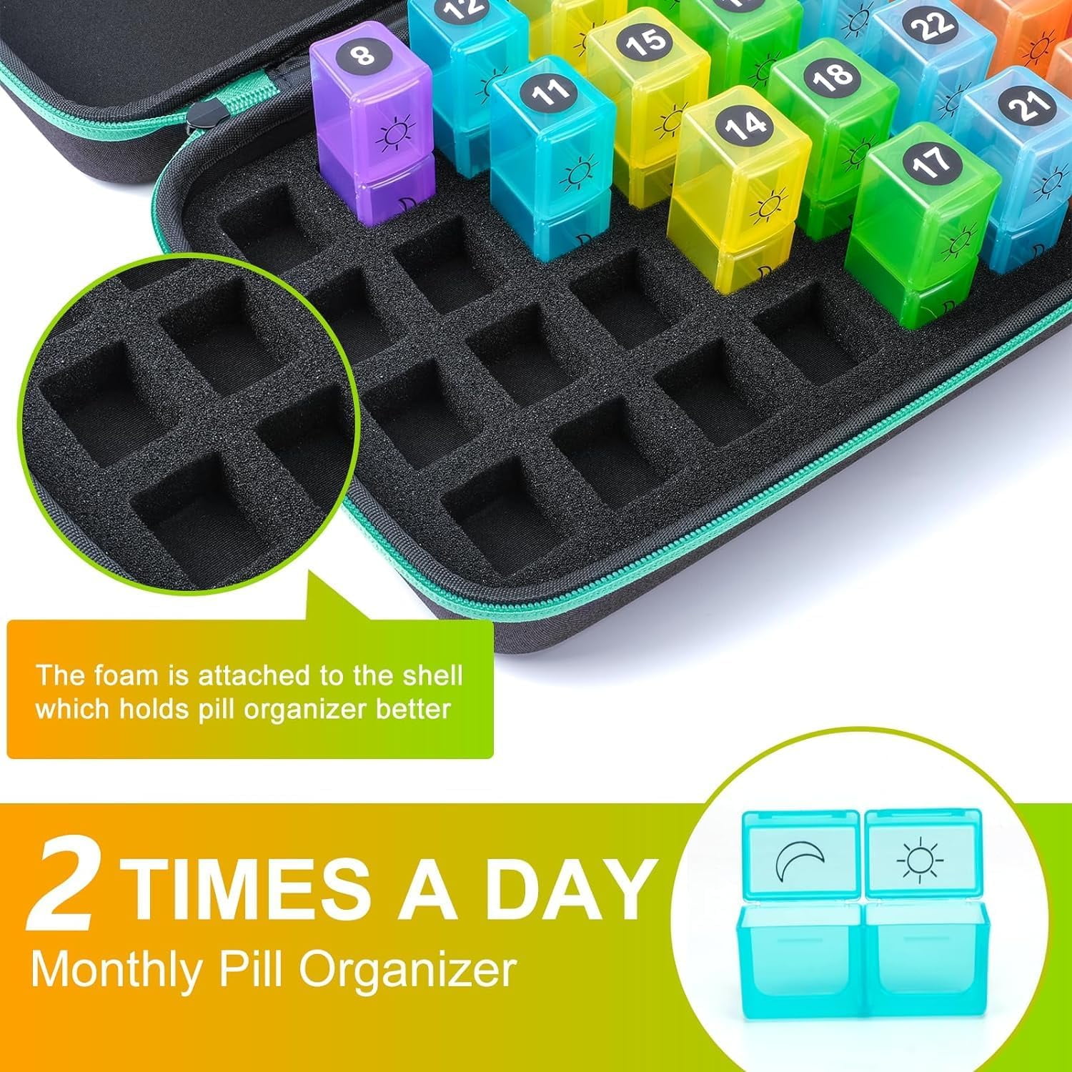 BEFUNZL Monthly Pill Organizer 2 Times a Day, Medicine Organizer Box 32 Days Pill Holder