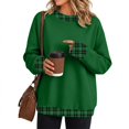 thumbnail image 2 of Women's Oversized Colorblock Crew Neck Sweatshirt Plaid Trim Patchwork Long Sleeve Loose Fit Pullover Top Cozy Featuring Playful Gingham Contrast Cuffs and Collar,Soft Casual Tunic Style. Green, 2 of 6