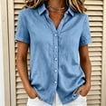 thumbnail image 2 of Admvng Womens Summer Lapel Collar Button Down Shirt Short Sleeve Textured Linen Casual Blouse Top, 2 of 6