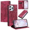 thumbnail image 6 of SaniMore for iPhone 15 Pro Case, PU Leather Embosed Mandala Flower Wallet Protective Phone Cover Card Slots Pocket Purse Women Men Kickstand Vintage Shockproof Anti-fall Shell, Red, 6 of 8