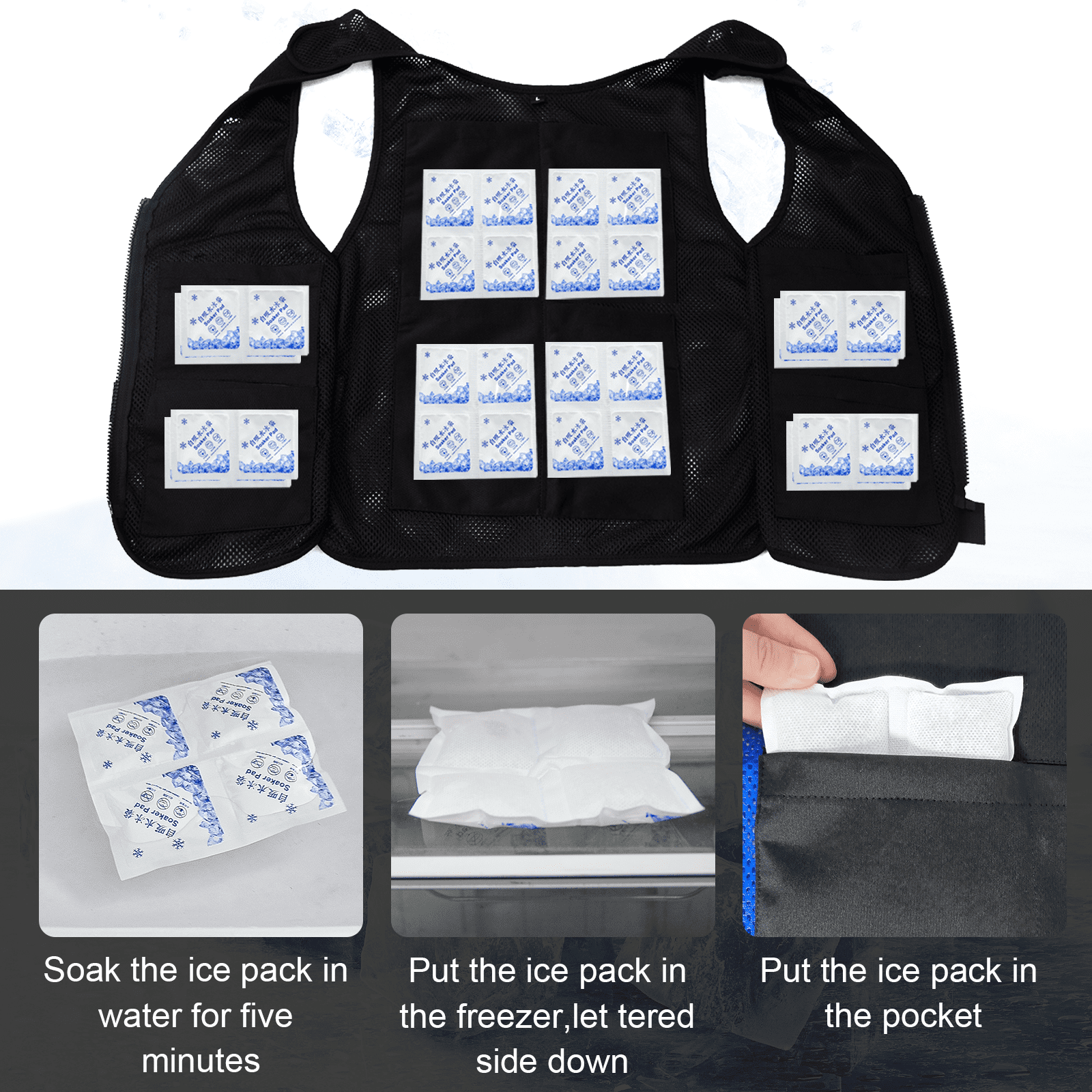 Leetye Mei Adjustable Breathable Mesh Cooling Vest, Black, 2XL