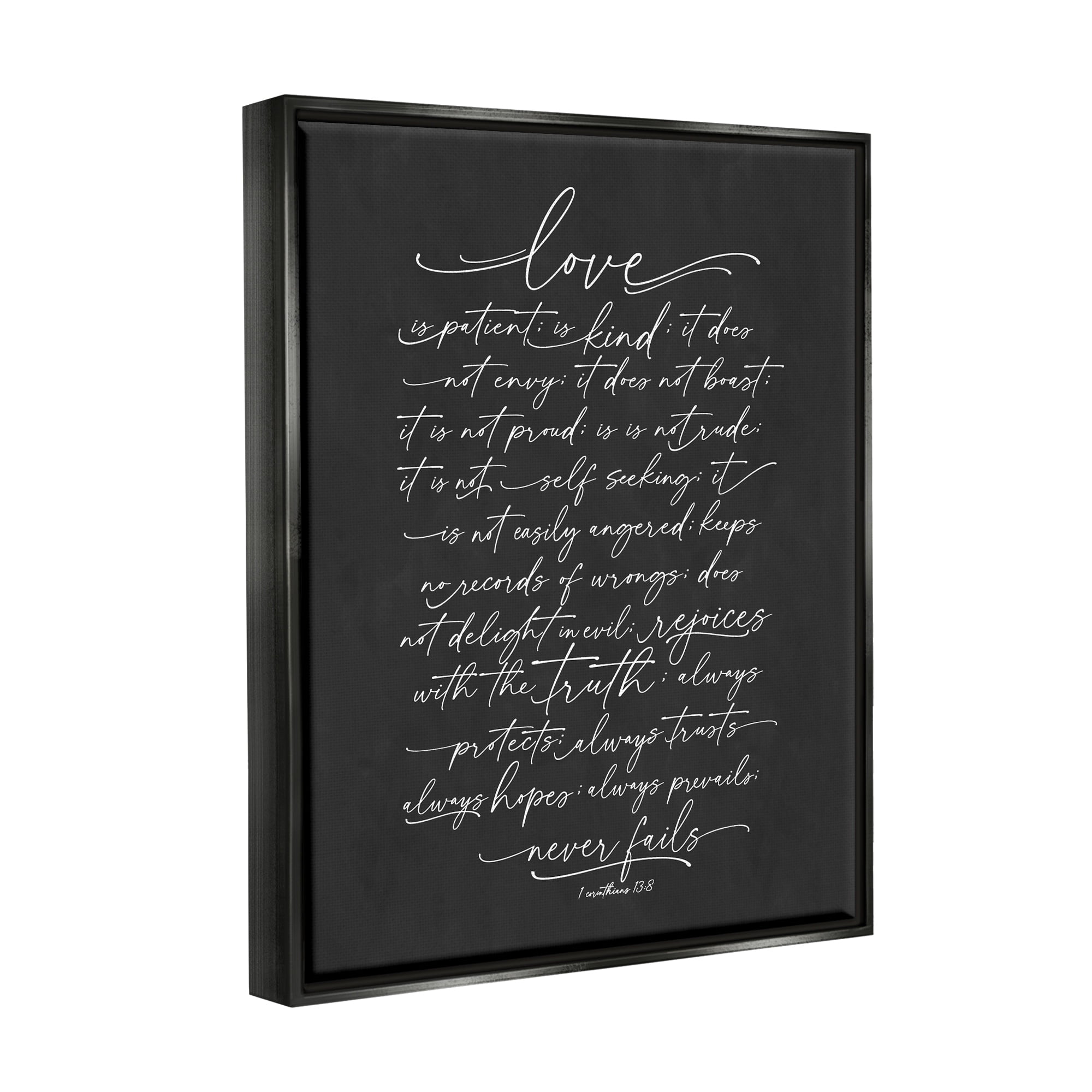 Stupell Industries Uplifting Love Verse Religious Fancy Script Typography Graphic Art Luster Gray Floating Framed Canvas Print Wall Art, Design by Lettered and Lined