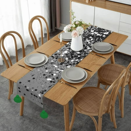

Sparkling Silver Gray Table Runner Imitation Linen Table Runner With Green Tassels For Party And Dining Room 14 x 60