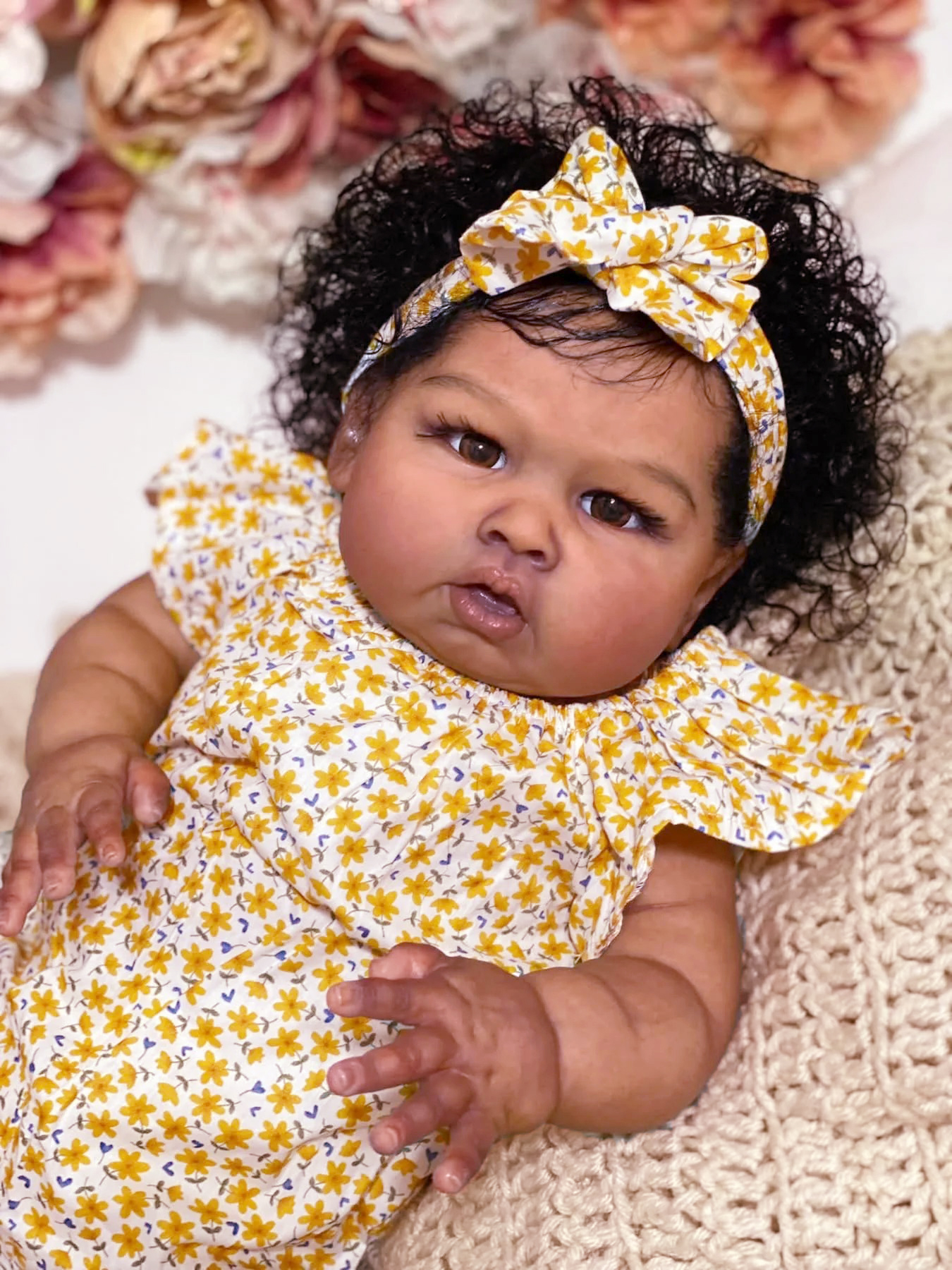 iCradle 24 inch 58cm Lovely Reborn Baby Dolls Girl Reborn Toddler Realistic Looking Lifelike Baby Doll Soft Cloth Body Newborn Dolls Rooted Curly Hair Xmas Gift for Kids 3+
