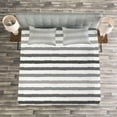 thumbnail image 3 of Ambesonne Striped Quilted Bedspread Set 3 Pcs, Grey and White Grunge, King Size, White Grey, 3 of 3
