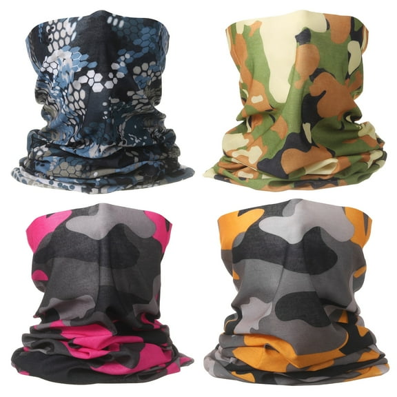 4pcs Summer Cooling Neck Gaiter Sun Protection Face Mask Fishing Neck Gaiter Sunscreen Breathable Bandana for Men Women, Camo E