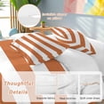 thumbnail image 2 of 3 Piece Orange Stripes Duvet Cover Set Queen Size, Microfiber Comforter/Quilt Cover with Corner Ties and 2 Pillowcases, Simple Orange White Texture All Season Soft Bedding with Zipper Closure, 2 of 8