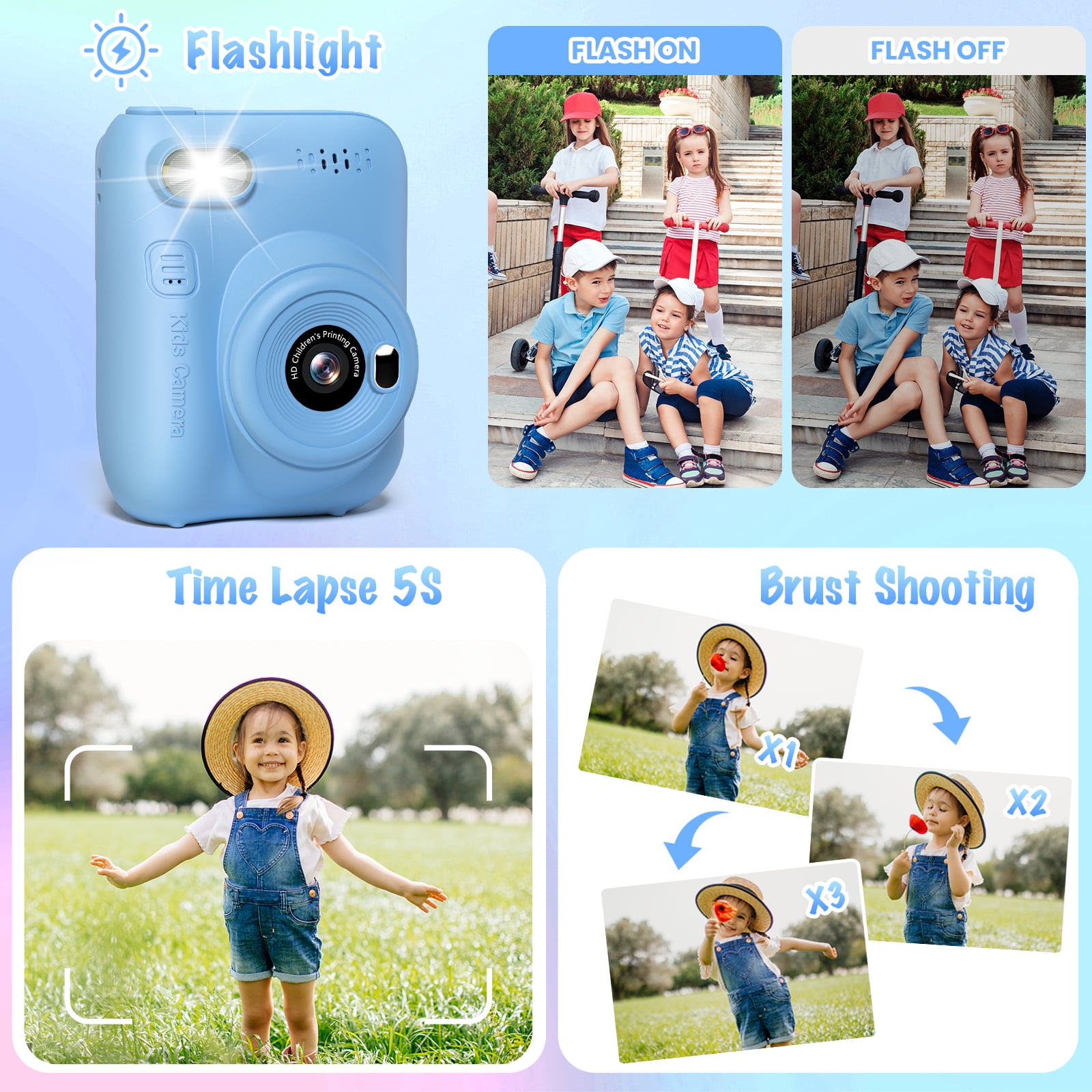 Instant Print Camera for Kids, 3.0" HD 1080P Digital Video Instant Camera for Boys & Girls Age 3-12 Birthday Gifts - Blue