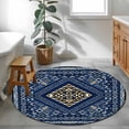 thumbnail image 3 of Boho Navy Blue Brown Round Area Rug 4Ft Washable Circle Rugs for Bedroom Dining Room, Ethnic Southwest Abstract Geometric Non-Slip Carpet Floor Mats Indoor Outdoor Carpet Runner Aesthetic Home Decor, 3 of 8